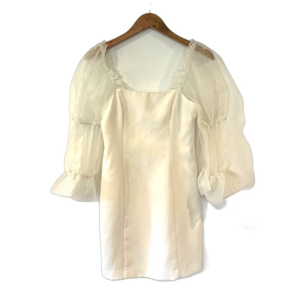 Amanda Uprichard Ivory Puff Sleeve Mini Dress Organza Puff Sleeve Small - Picture 3 of 11
